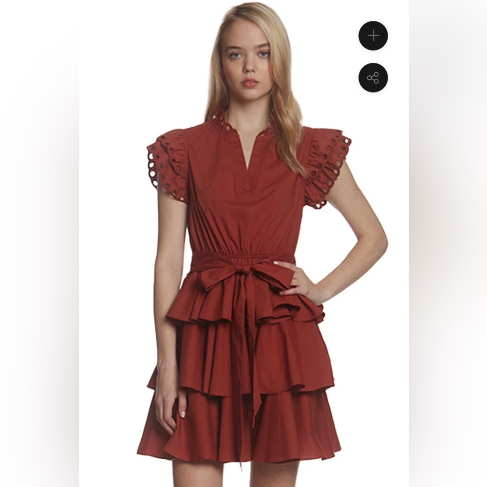 Stellah Eyelet Ruffle Trim Belted Mini Dress NWT size M